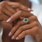 AAA Lab Grown Colombian Emerald and Lab Grown Diamond (SI-G/H 0.75 Cts) Halo Ring in 18K Vermeil Sterling Silver 3.25 Ct._8528907_1