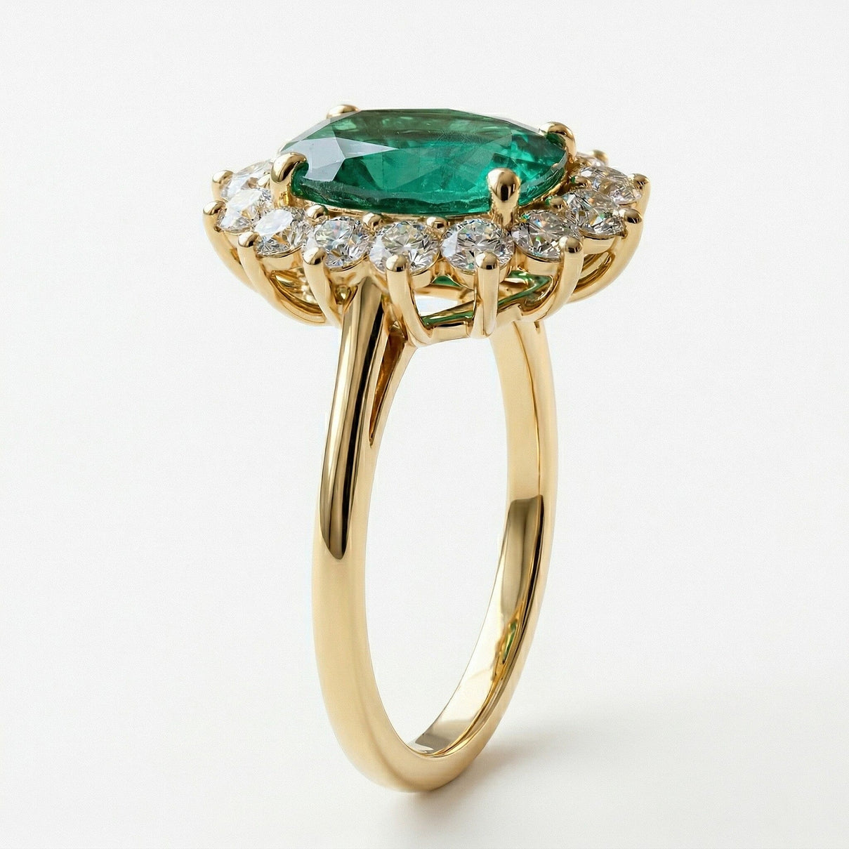 AAA Lab Grown Colombian Emerald and Lab Grown Diamond (SI-G/H 0.75 Cts) Halo Ring in 18K Vermeil Sterling Silver 3.25 Ct. 8528907 4
