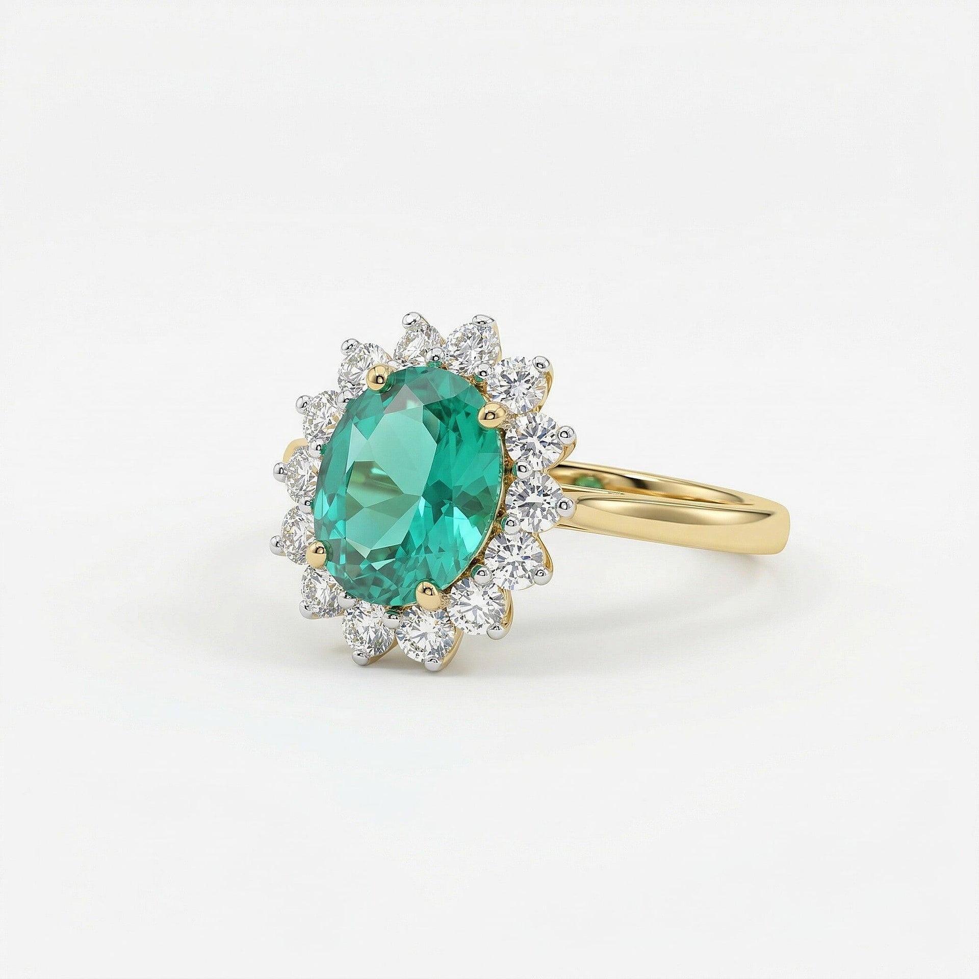 AAA Lab Grown Colombian Emerald and Lab Grown Diamond (SI-G/H 0.75 Cts) Halo Ring in 18K Vermeil Sterling Silver 3.25 Ct. 8528907 5