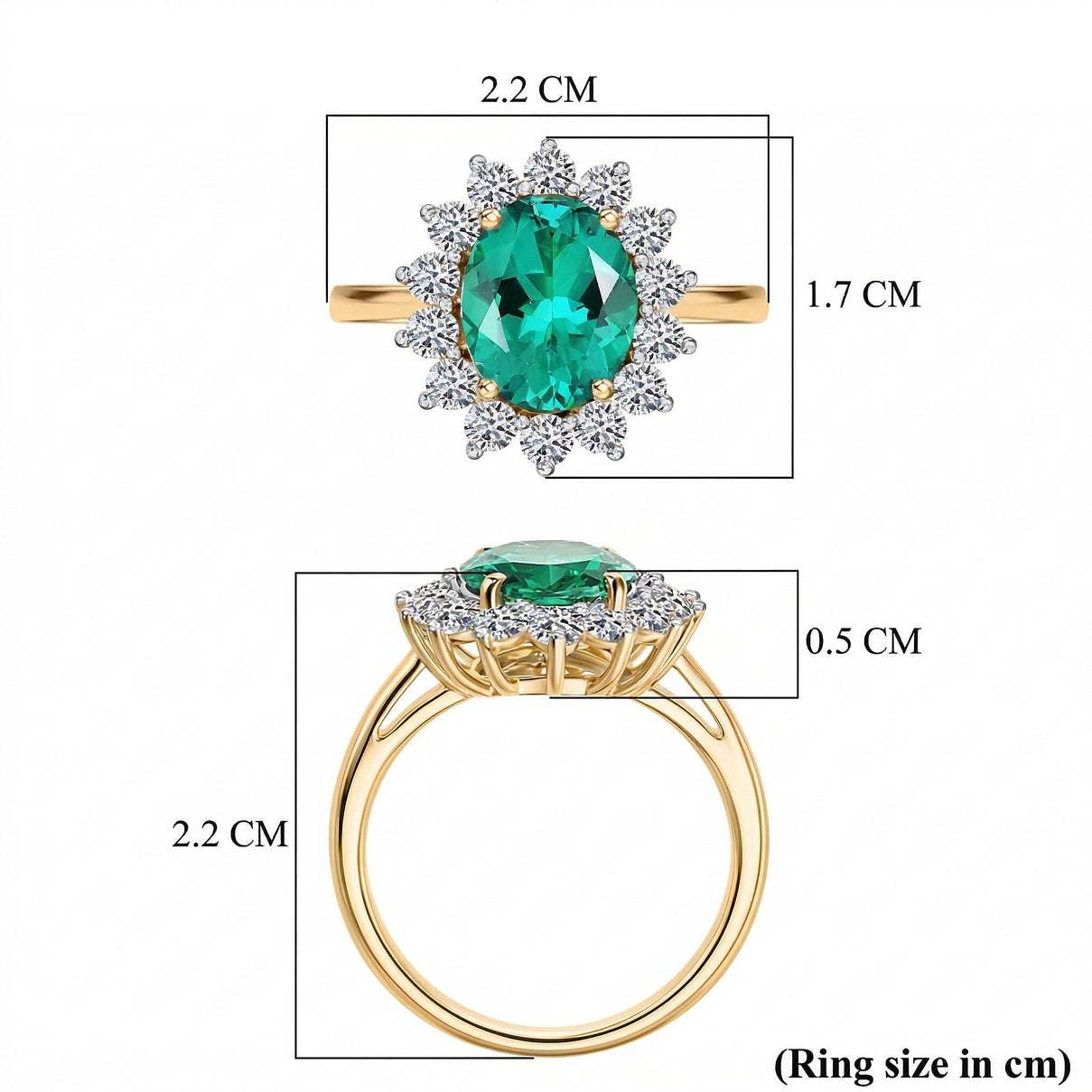 AAA Lab Grown Colombian Emerald and Lab Grown Diamond (SI-G/H 0.75 Cts) Halo Ring in 18K Vermeil Sterling Silver 3.25 Ct. 8528907 7
