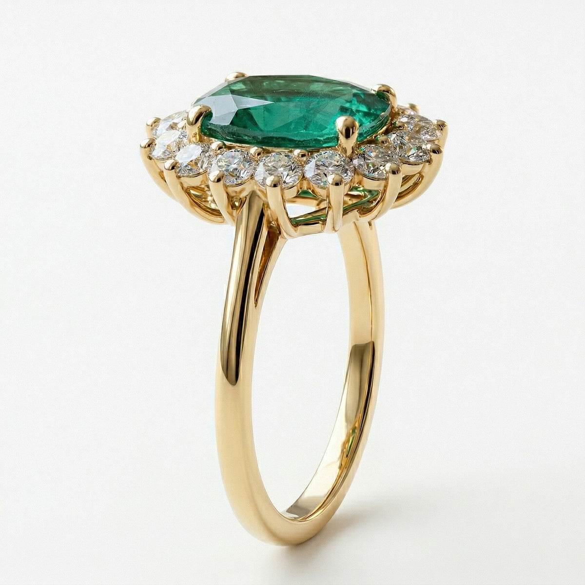 AAA Lab Grown Colombian Emerald and Lab Grown Diamond (SI-G/H 0.75 Cts) Halo Ring in 18K Vermeil Sterling Silver 3.25 Ct. V32531759 4