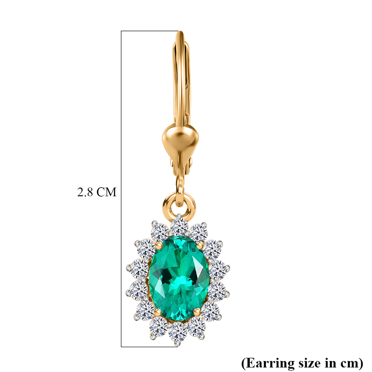 Luxuriant - Lab Grown Columbian Emerald and Lab Grown Diamond (SI-G-H) Halo Earring with Lever Back in 18K Vermeil Sterling Silver 1.78 Ct. 8528966 8