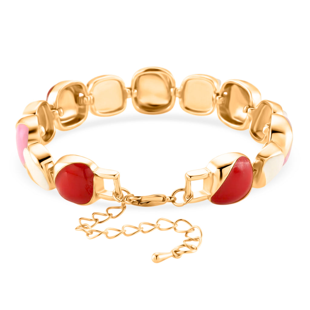 Bloomstone Collection - Created White Cat's Eye Cluster Bracelet (Size - 7+2 Ext) with Red & Pink Enameling_8528993_3
