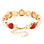 Bloomstone Collection - Created White Cat's Eye Cluster Bracelet (Size - 7+2 Ext) with Red & Pink Enameling_8528993_3