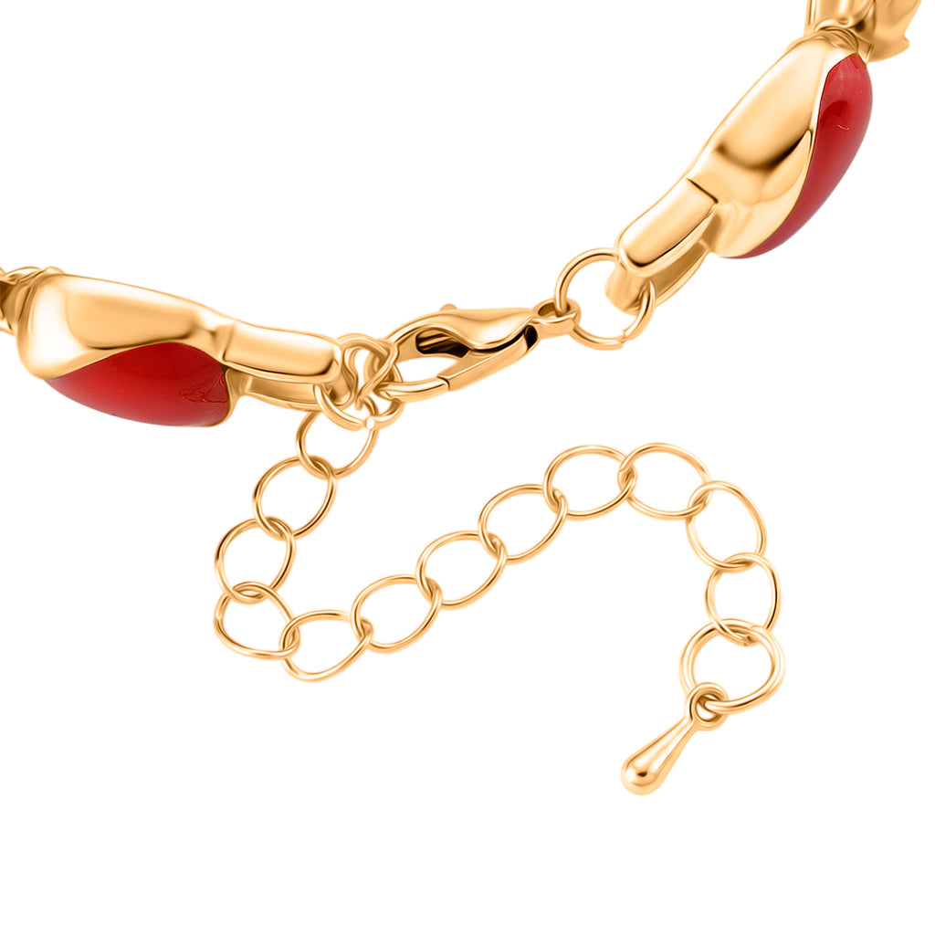 Bloomstone Collection - Created White Cat's Eye Cluster Bracelet (Size - 7+2 Ext) with Red & Pink Enameling_8528993_4