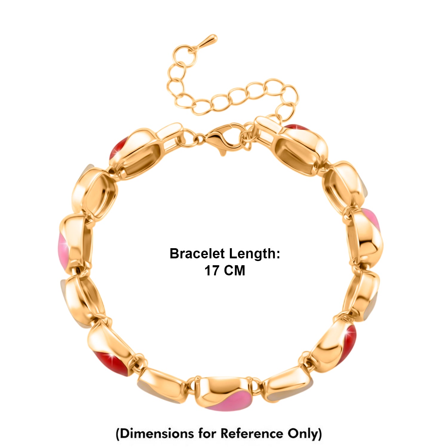 Bloomstone Collection - Created White Cat's Eye Cluster Bracelet (Size - 7+2 Ext) with Red &amp; Pink Enameling 8528993 6