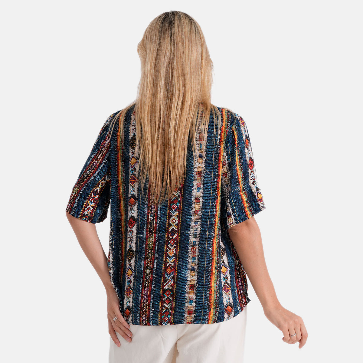 Gold Metallic Thread Stripe Print Top (Size XL, 20-22) - Dark Blue V32613347 3