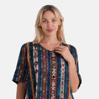 Gold Metallic Thread Stripe Print Top (Size XL, 20-22) - Dark Blue_8529064_4