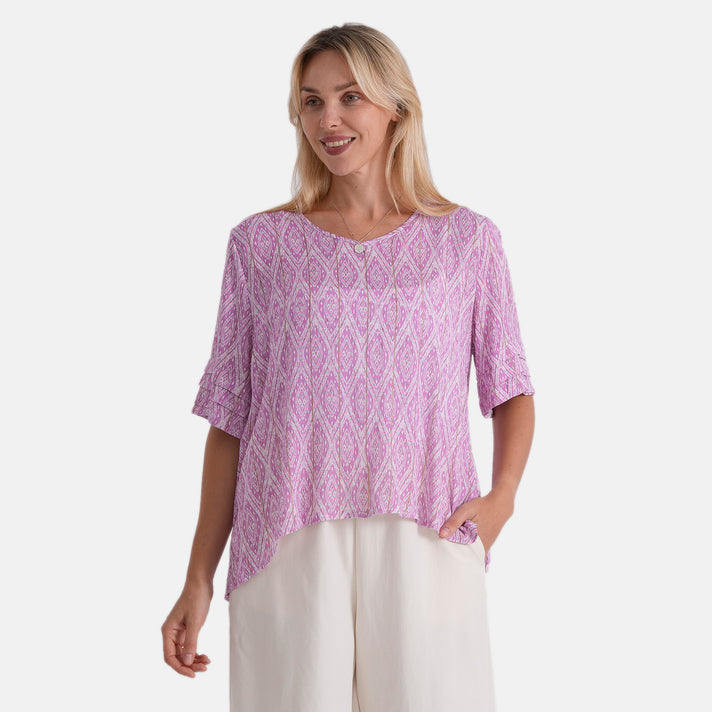 Metallic Gold Thread Geo Print Top (Size L, 16-18) - Purple 8529066 1