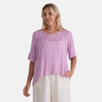 Metallic Gold Thread Geo Print Top (Size XL, 20-22) - Purple_8529067