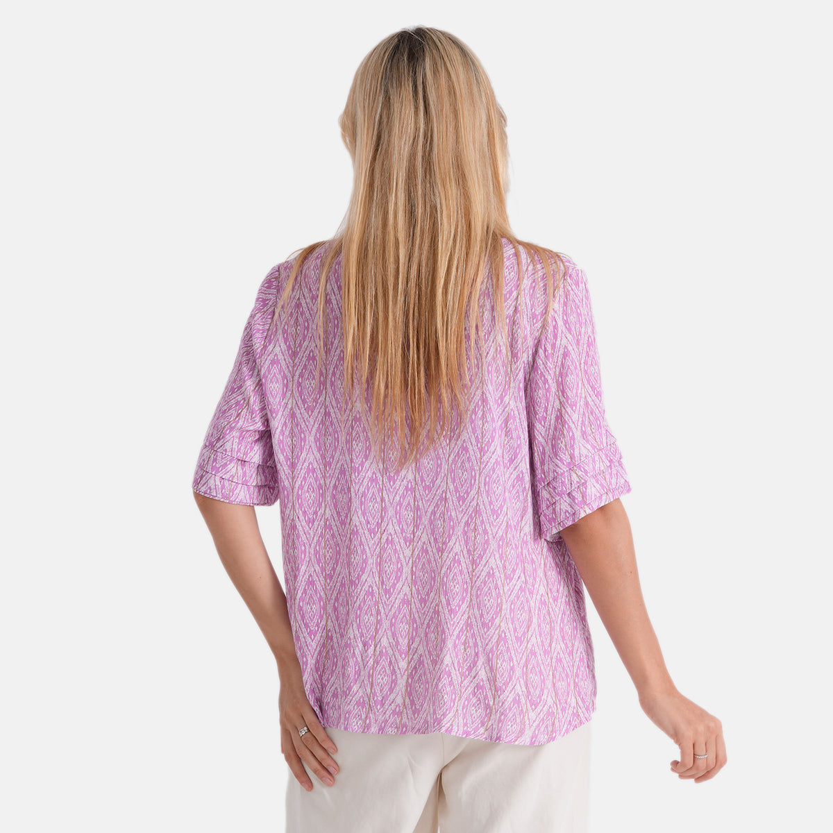 Metallic Gold Thread Geo Print Top (Size XL, 20-22) - Purple V32606231 3