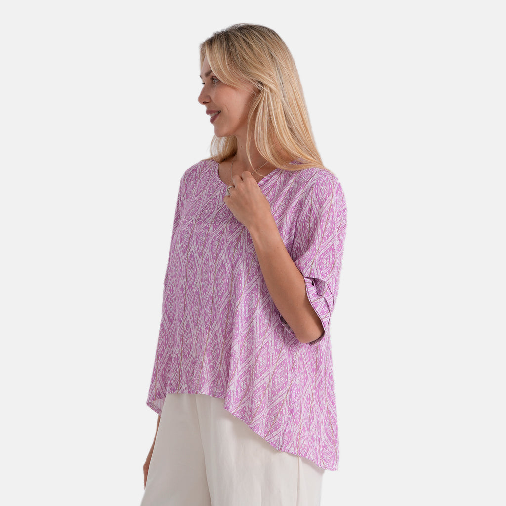 Metallic Gold Thread Geo Print Top (Size XL, 20-22) - Purple_8529067_3