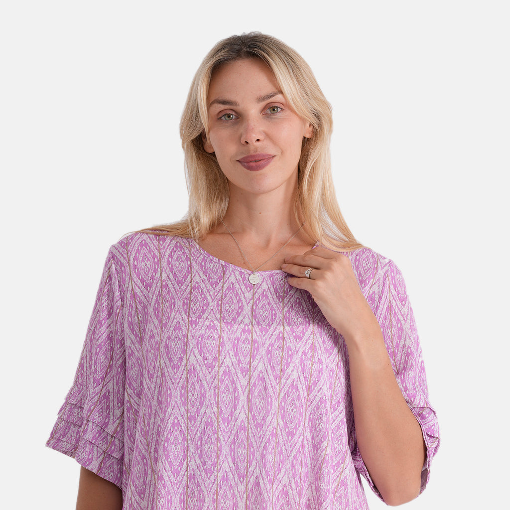 Metallic Gold Thread Geo Print Top (Size XL, 20-22) - Purple_8529067_4