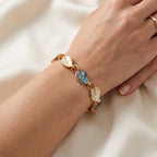 Bloomstone Collection - Abalone Shell Leaf-Shaped Link Bracelet (Size - 6.5-2 Ext)