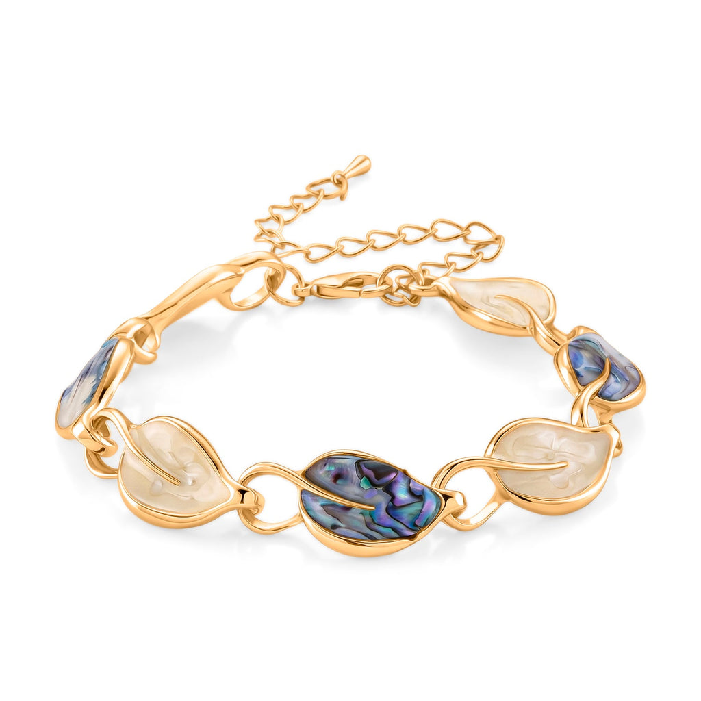 Bloomstone Collection - Abalone Shell Leaf-Shaped Link Bracelet (Size - 6.5-2 Ext)