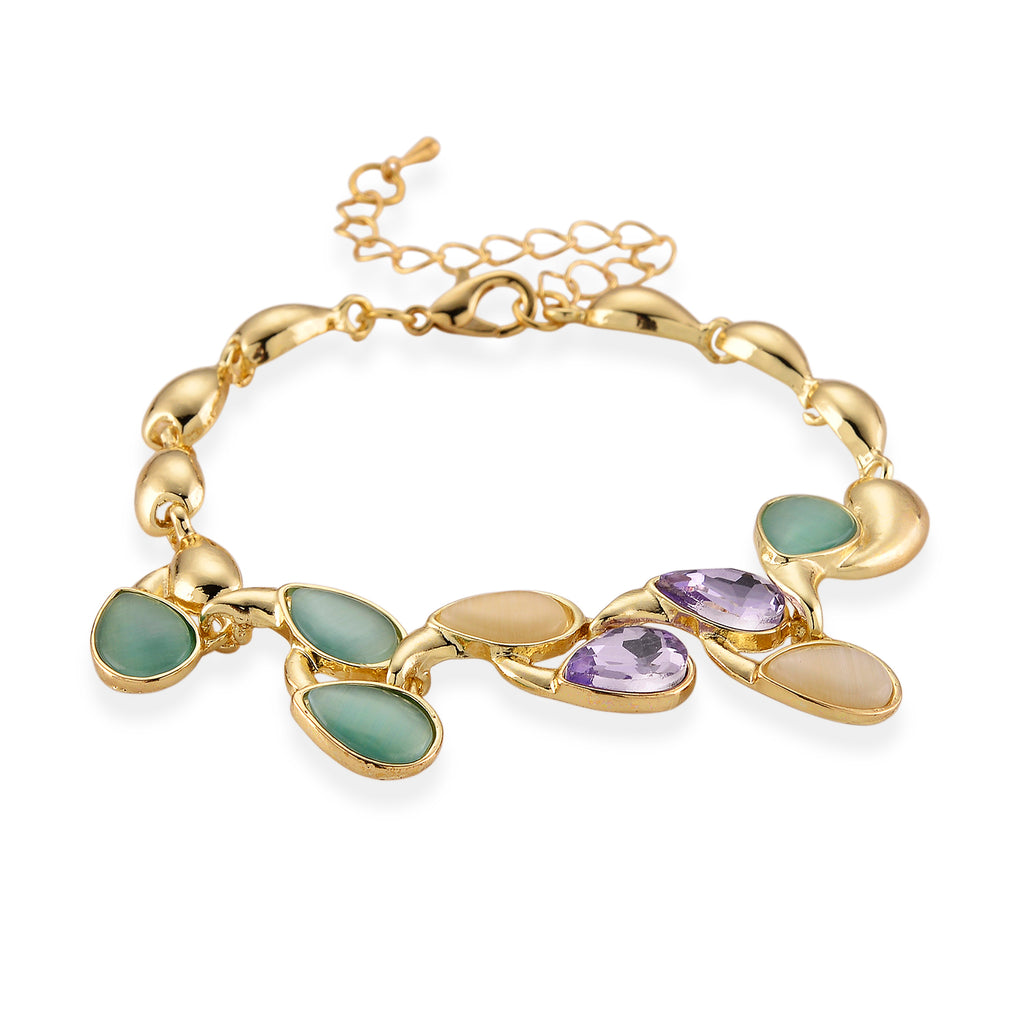 Bloomstone Collection - Created White Cat's Eye, Created Green Cat's Eye & Purple Crystal Bracelet (Size - 7+2 Ext) 2.80 Ct._8529070