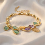 Bloomstone Collection - Created White Cat's Eye, Created Green Cat's Eye & Purple Crystal Bracelet (Size - 7+2 Ext) 2.80 Ct._8529070_1