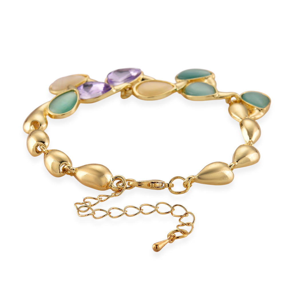 Bloomstone Collection - Created White Cat's Eye, Created Green Cat's Eye & Purple Crystal Bracelet (Size - 7+2 Ext) 2.80 Ct._8529070_3