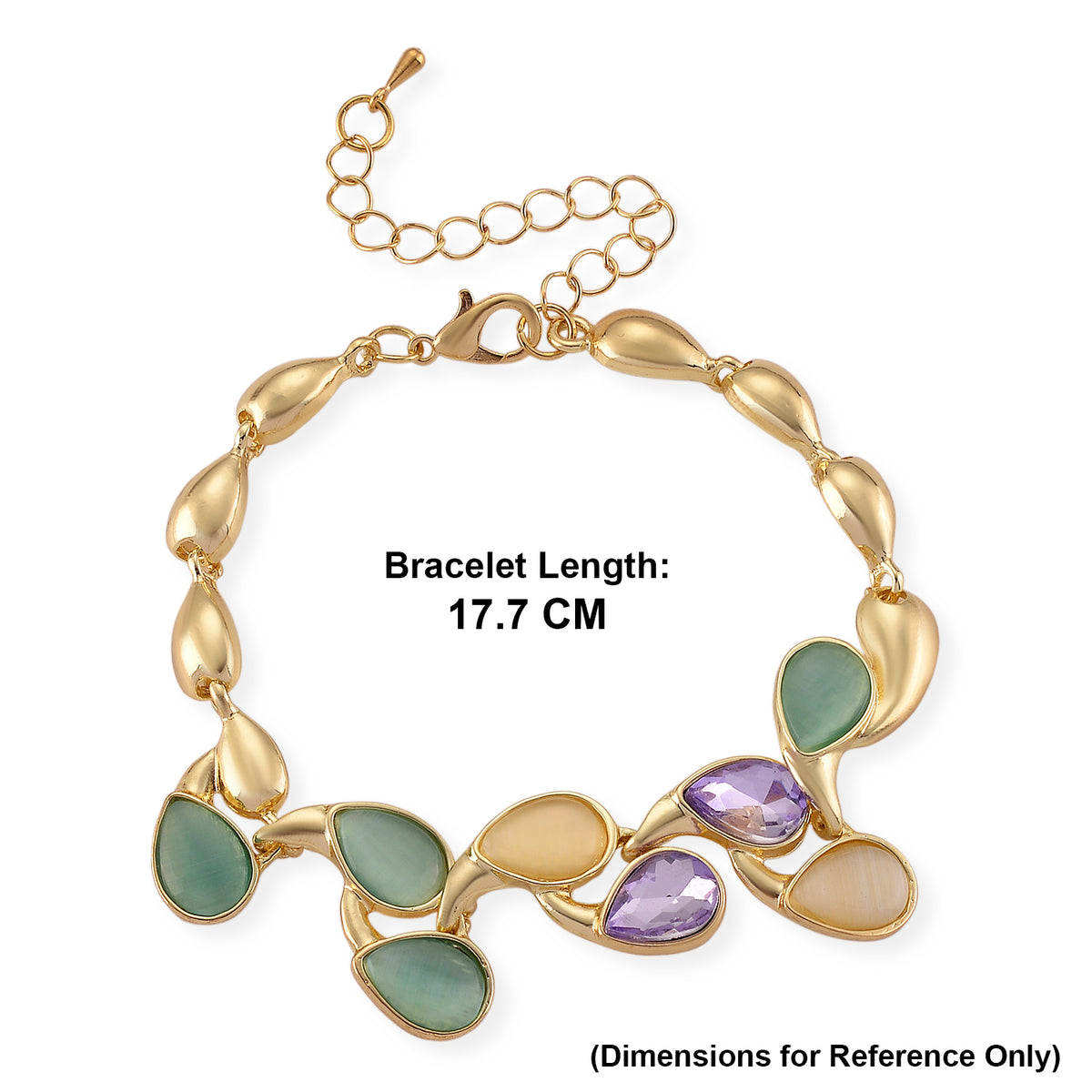 Bloomstone Collection - Created White Cat's Eye, Created Green Cat's Eye &amp; Purple Crystal Bracelet (Size - 7+2 Ext) 2.80 Ct. V32513355 6