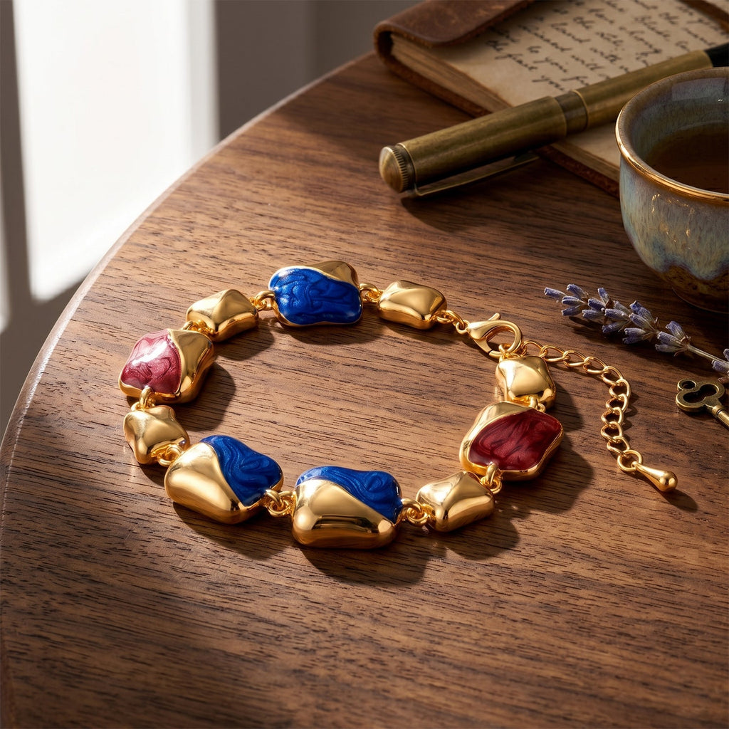 Bloomstone Collection - Glossy Enamel Stones Abstract Bracelet (Size - 6.25-2 Ext)