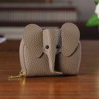 Genuine Leather Elephant RFID Zip Around Card Holder Wallet - Grey_8529489_1