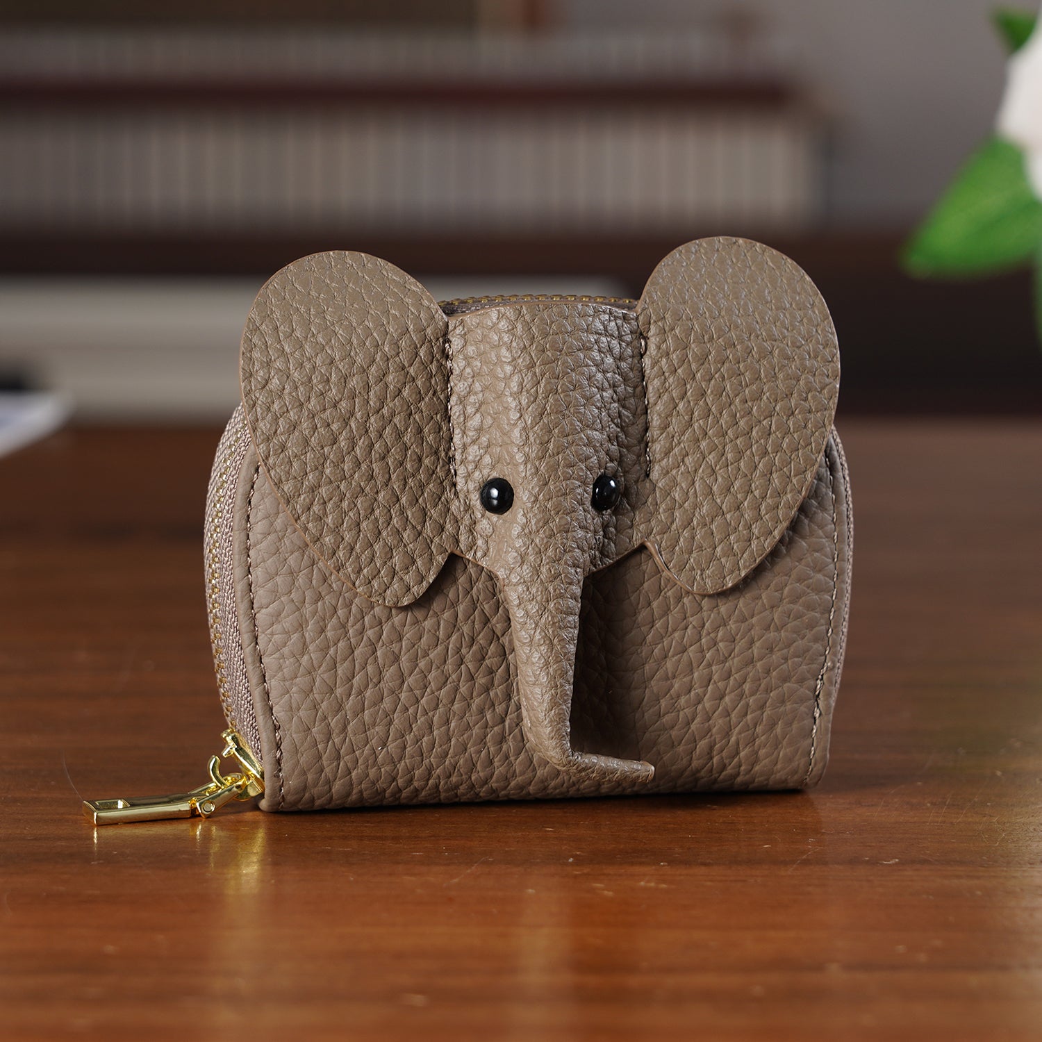Genuine Leather Elephant RFID Zip Around Card Holder Wallet - Grey 8529489 2