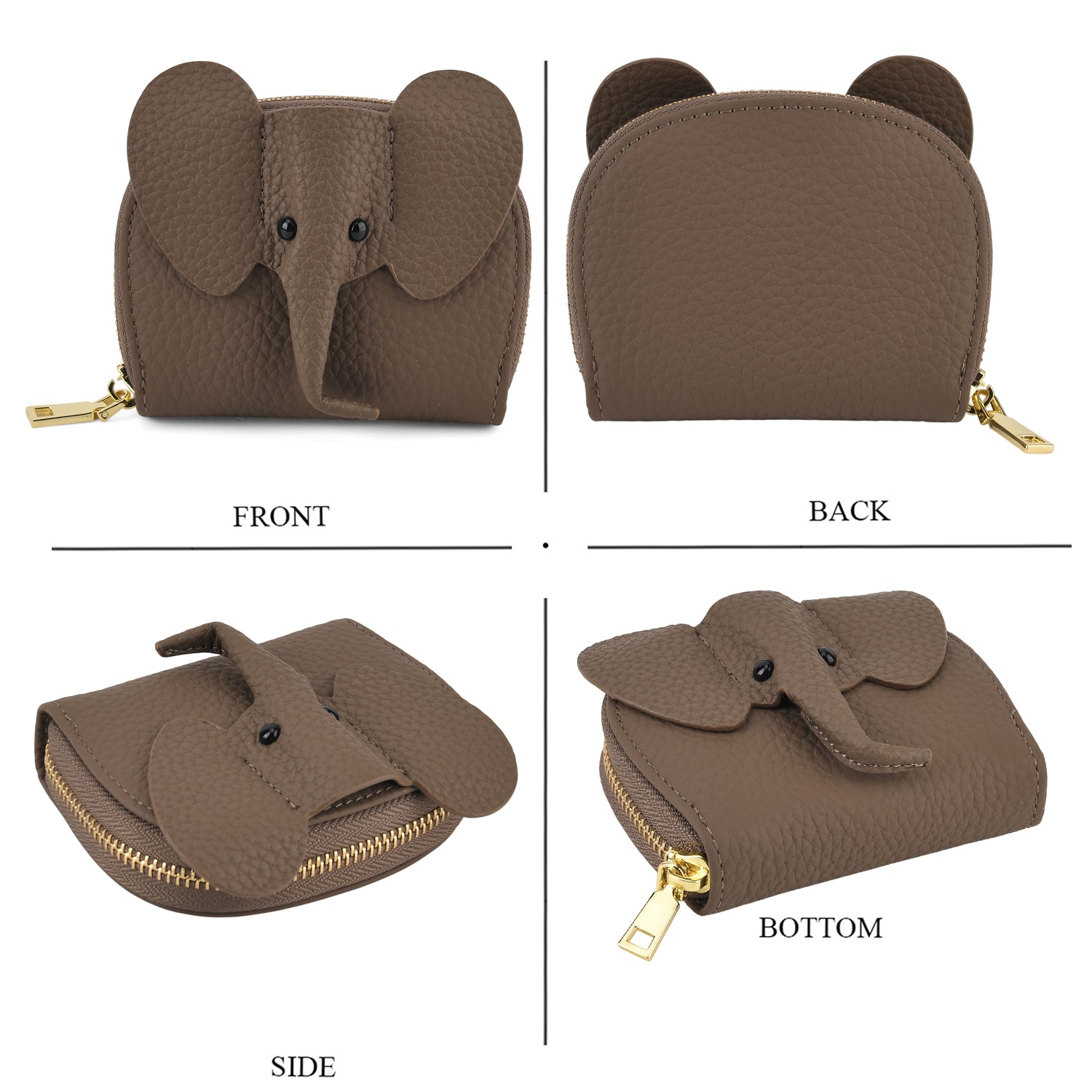 Genuine Leather Elephant RFID Zip Around Card Holder Wallet - Grey 8529489 5