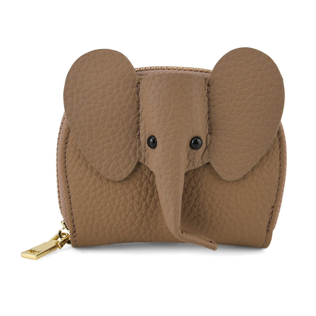 Genuine Leather Elephant RFID Zip Around Card Holder Wallet - Khaki V32520235 0