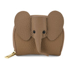 Genuine Leather Elephant RFID Zip Around Card Holder Wallet - Khaki_8529490