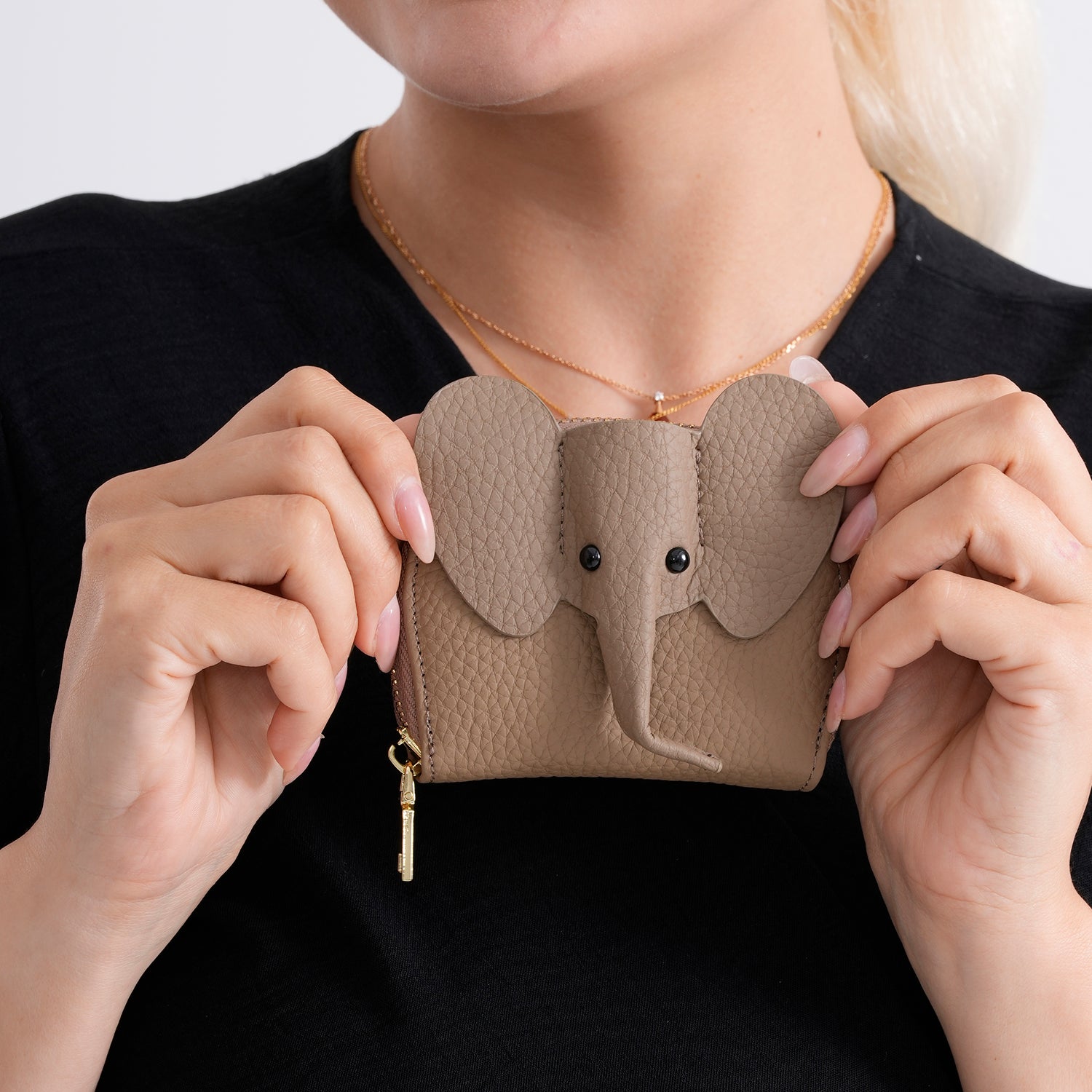 Genuine Leather Elephant RFID Zip Around Card Holder Wallet - Khaki V32520235 4