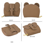 Genuine Leather Elephant RFID Zip Around Card Holder Wallet - Khaki_8529490_4