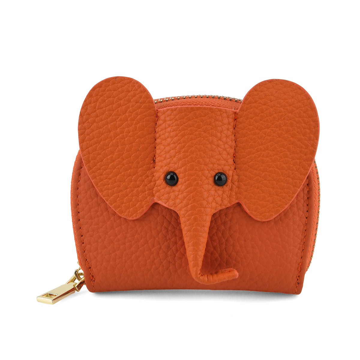 Genuine Leather Elephant RFID Zip Around Card Holder Wallet - Orange V32518377 0