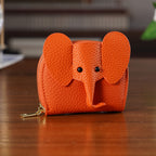 Genuine Leather Elephant RFID Zip Around Card Holder Wallet - Orange_8529491_1