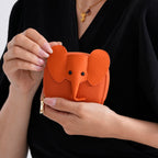 Genuine Leather Elephant RFID Zip Around Card Holder Wallet - Orange_8529491_3