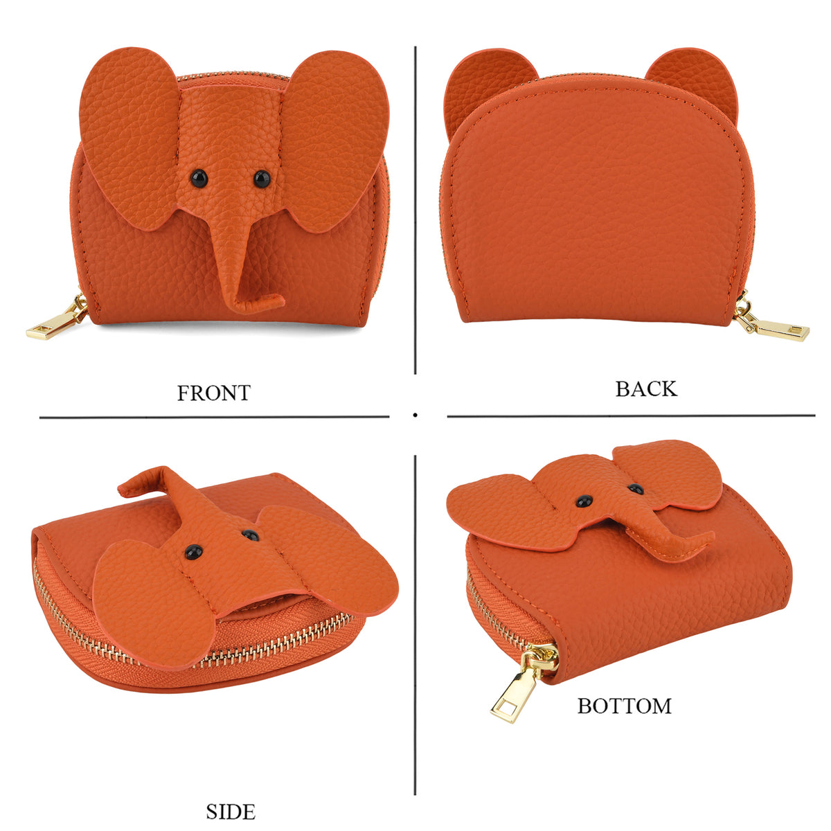 Genuine Leather Elephant RFID Zip Around Card Holder Wallet - Orange V32518377 5