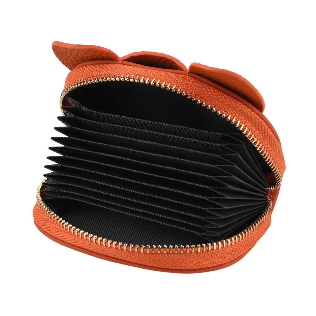 Genuine Leather Elephant RFID Zip Around Card Holder Wallet - Orange_8529491_5
