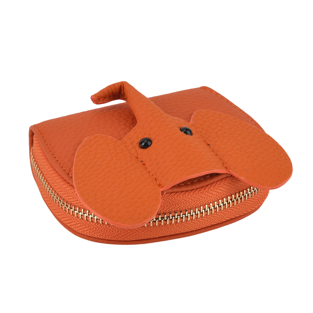 Genuine Leather Elephant RFID Zip Around Card Holder Wallet - Orange_8529491_7