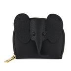 Genuine Leather Elephant RFID Zip Around Card Holder Wallet - Black_8529492