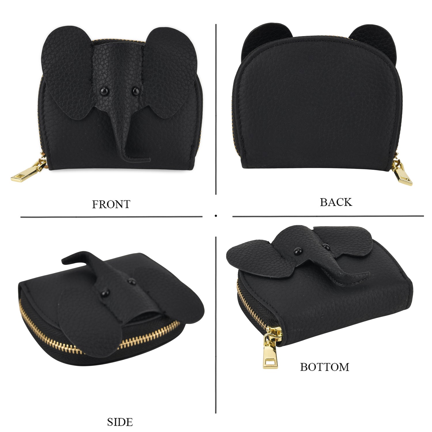 Genuine Leather Elephant RFID Zip Around Card Holder Wallet - Black V32520452 5