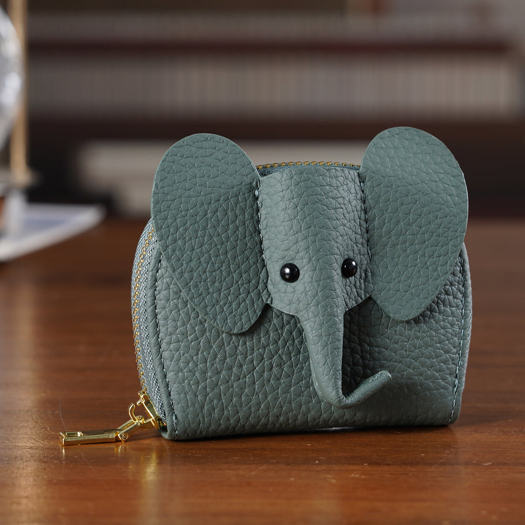 Genuine Leather Elephant RFID Zip Around Card Holder Wallet - Blue_8529493_1
