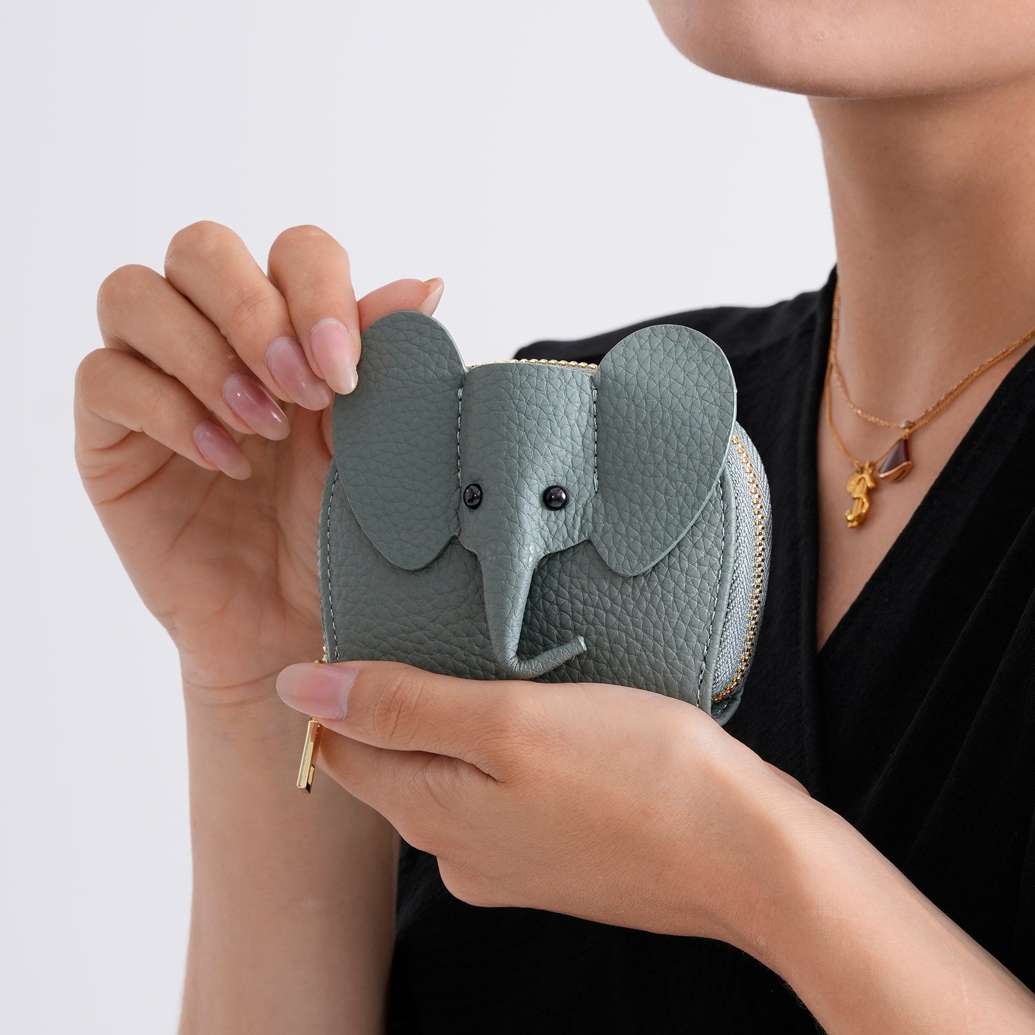 Genuine Leather Elephant RFID Zip Around Card Holder Wallet - Blue V32520236 3