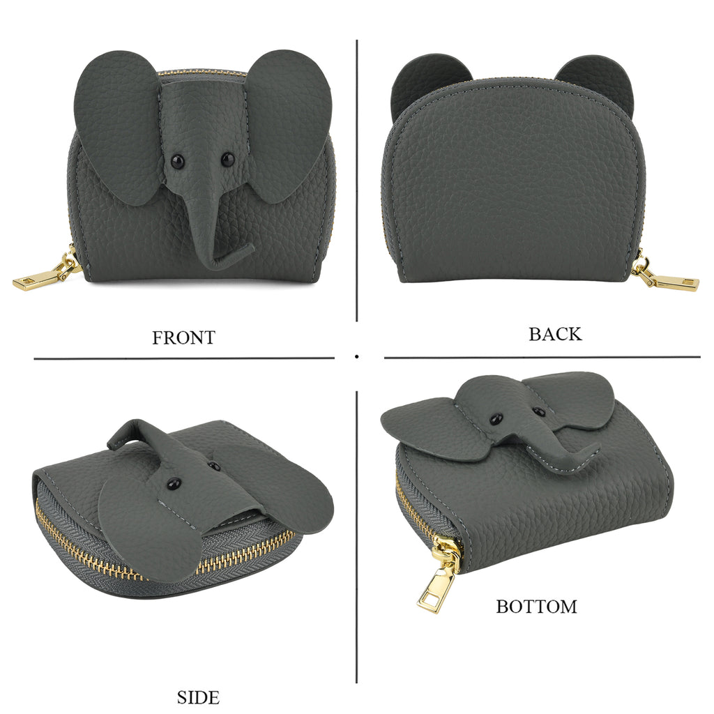 Genuine Leather Elephant RFID Zip Around Card Holder Wallet - Blue_8529493_4