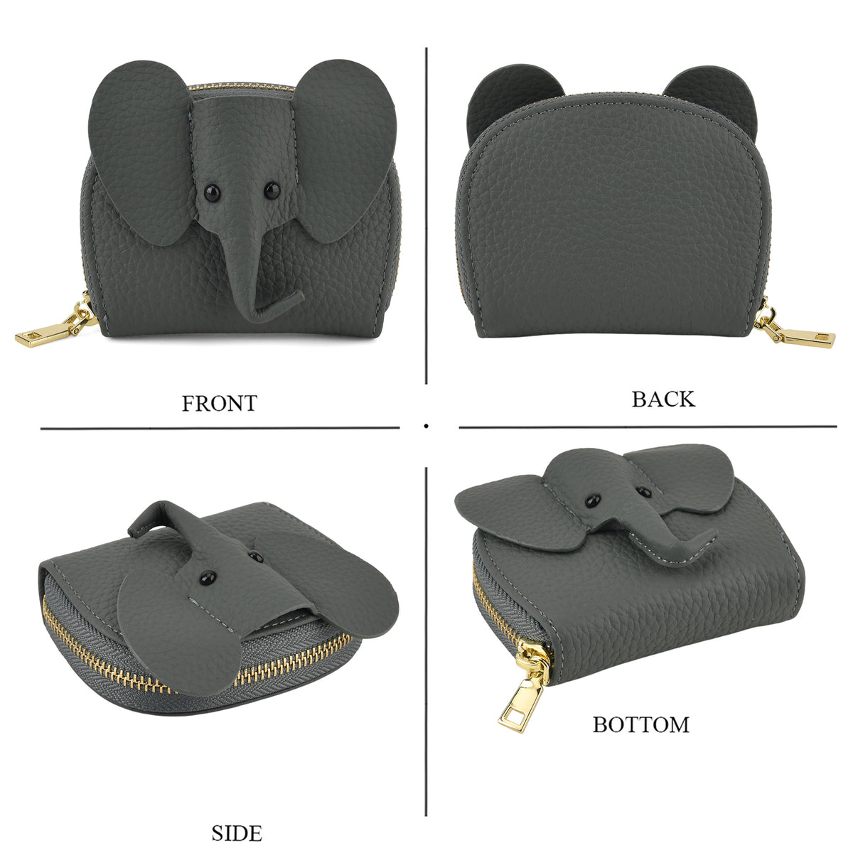 Genuine Leather Elephant RFID Zip Around Card Holder Wallet - Blue V32520236 5