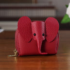 Genuine Leather Elephant RFID Zip Around Card Holder Wallet - Burgundy_8529499_1