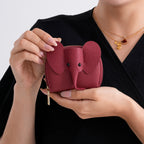 Genuine Leather Elephant RFID Zip Around Card Holder Wallet - Burgundy_8529499_3