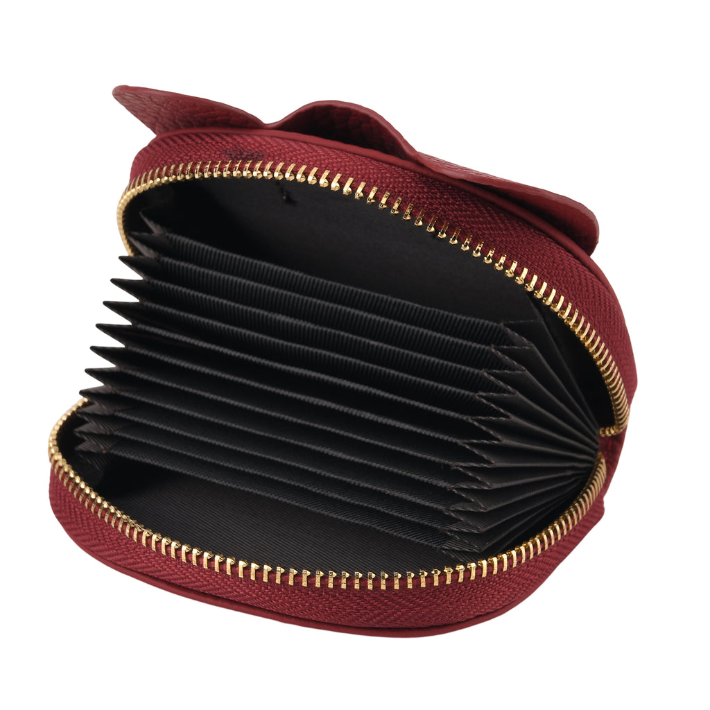 Genuine Leather Elephant RFID Zip Around Card Holder Wallet - Burgundy_8529499_5