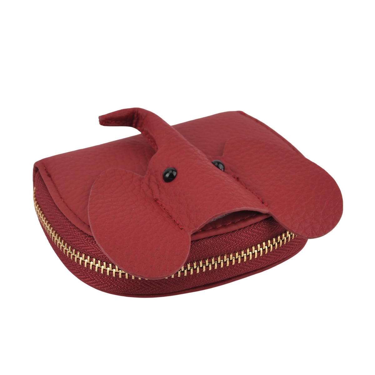 Genuine Leather Elephant RFID Zip Around Card Holder Wallet - Burgundy V32518378 8