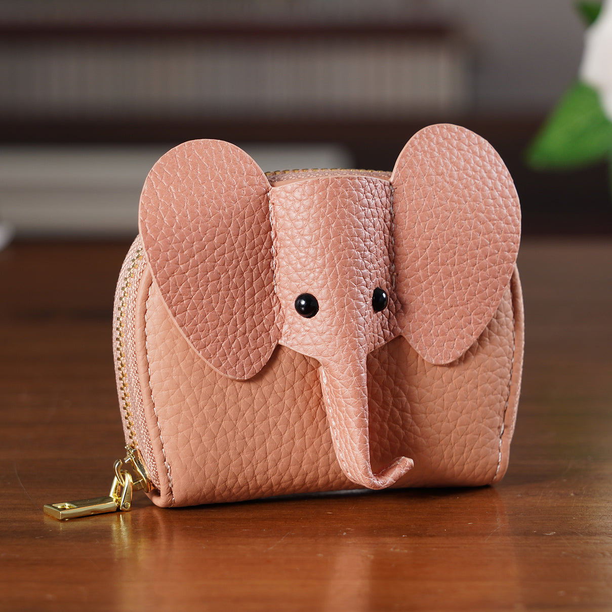 Genuine Leather Elephant RFID Zip Around Card Holder Wallet - Pink V32521270 2
