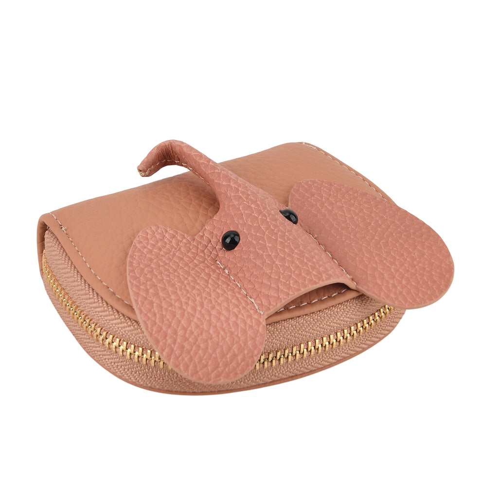 Genuine Leather Elephant RFID Zip Around Card Holder Wallet - Pink_8529500_7