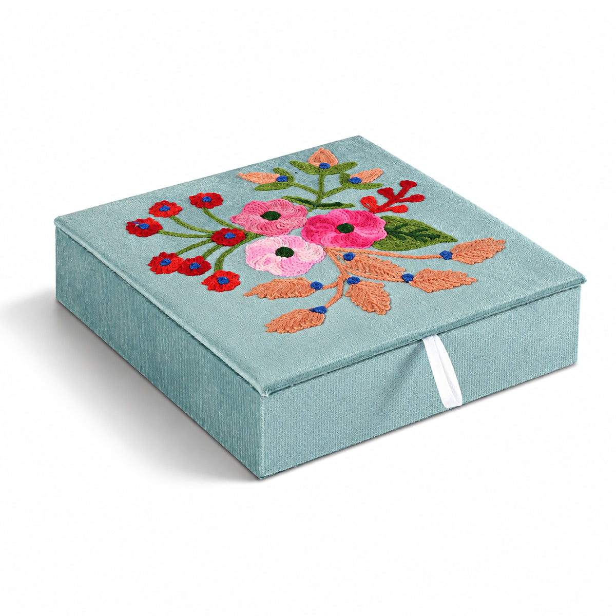 LIVMORE Embroidery Jewellery Box (Size 20x20x1 cm) - Turquoise 8529501 0
